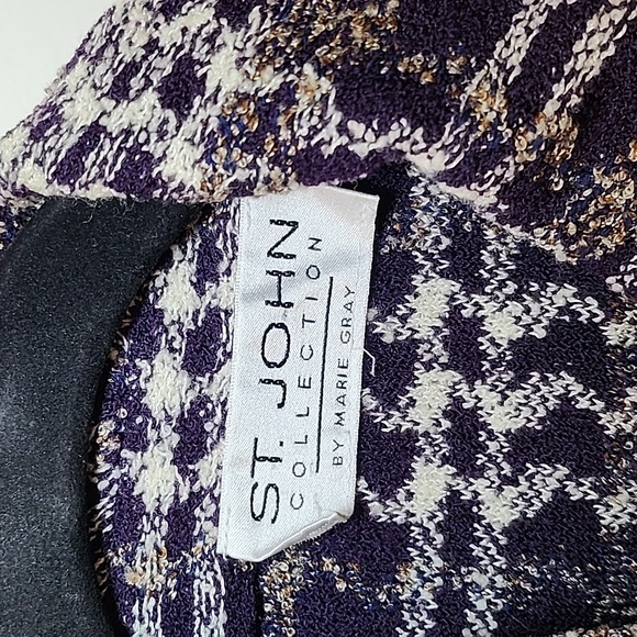 St. John Collection Tweed Iconic  plaid print Jacket Purple White Sz 10 - Picture 9 of 16